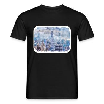 New York Usa Watercolor Sketch - Men's T-Shirt - black - Front - AI Model Male 178 light (178cm)