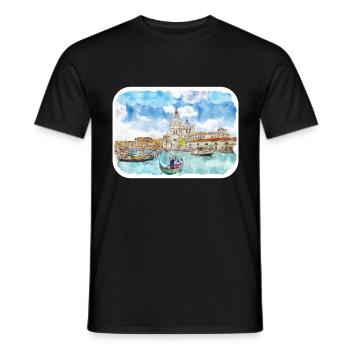 Venedig Italien Aquarellskizze Gezeichnete Illustration - Männer T-Shirt - Schwarz - Vorne - AI Model Male 178 light (178cm)