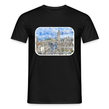 Edinburgh Schottland UK Aquarell Skizze gezeichnet Schmerz - Männer T-Shirt - Schwarz - Vorne - AI Model Male 178 light (178cm)