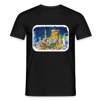 Illustration de croquis aquarelle Las Vegas USA - T-shirt homme - noir - Devant - AI Model Male 178 light (178cm)