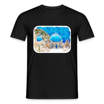 Santorin Grèce Aquarelle Esquisse Dessinée Illustrat - T-shirt homme - noir - Devant - AI Model Male 178 light (178cm)