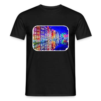 Amsterdam Netherlands Watercolor Sketch Drawing - Men's T-Shirt - black - Front - AI Model Male 178 light (178cm)