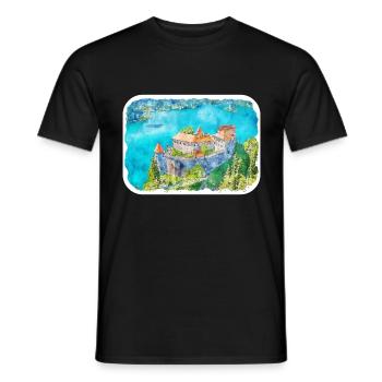 Slowenien Wahrzeichen Aquarell Skizze Illustration - Männer T-Shirt - Schwarz - Vorne - AI Model Male 178 light (178cm)