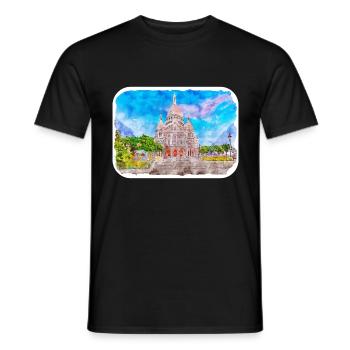 Paris France Watercolor Sketch Drawn Painting - Men's T-Shirt - black - Front - AI Model Male 178 light (178cm)