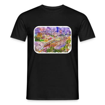 Malaisie Aquarelle Esquisse Dessinée à la Main Illustration - T-shirt homme - noir - Devant - AI Model Male 178 light (178cm)
