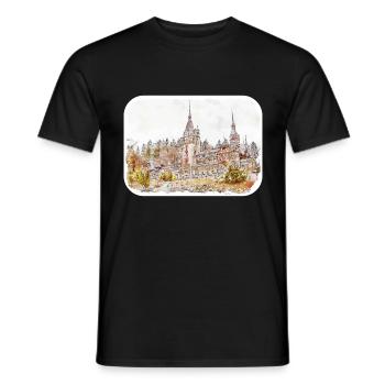 Illustration de croquis aquarelle Sinaia Roumanie - T-shirt homme - noir - Devant - AI Model Male 178 light (178cm)