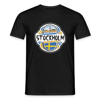 Stockholm Schweden Flagge Abzeichen Reise Souvenir Briefmarke - Männer T-Shirt - Schwarz - Vorne - AI Model Male 178 light (178cm)