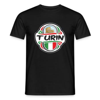 Turin Italien Flagge Abzeichen Reise Souvenir Stempel - Männer T-Shirt - Schwarz - Vorne - AI Model Male 178 light (178cm)