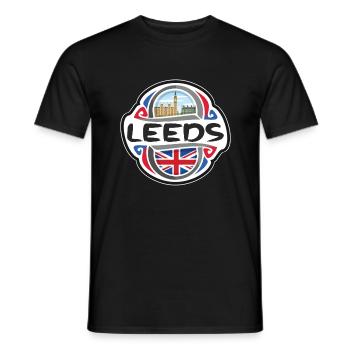 Leeds UK United Kingdom Flag Travel Souvenir Badge - Men's T-Shirt - black - Front - AI Model Male 178 light (178cm)