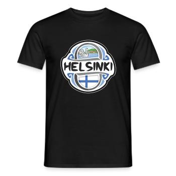 Helsinki Finnland Flagge Abzeichen Reise Souvenir Briefmarke - Männer T-Shirt - Schwarz - Vorne - AI Model Male 178 light (178cm)