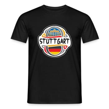 Stuttgart Deutschland Flaggenabzeichen Reise Souvenir Briefmarke - Männer T-Shirt - Schwarz - Vorne - AI Model Male 178 light (178cm)
