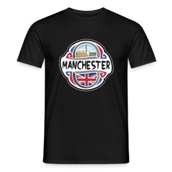 Manchester UK Vereinigtes Königreich Flagge Reisesouvenir - Männer T-Shirt - Schwarz - Vorne - AI Model Male 178 light (178cm)