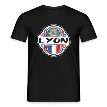 Lyon Frankreich Flagge Abzeichen Reise Souvenir Stempel - Männer T-Shirt - Schwarz - Vorne - AI Model Male 178 light (178cm)