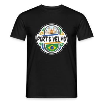 Porto Velho Brazil Flag Travel Souvenir Badge Stam - Men's T-Shirt - black - Front - AI Model Male 178 light (178cm)