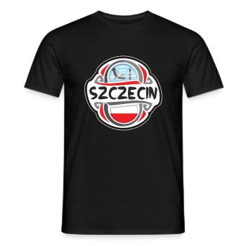 Szczecin Pologne Drapeau Badge Voyage Souvenir Timbre - T-shirt homme - noir - Devant - AI Model Male 178 light (178cm)