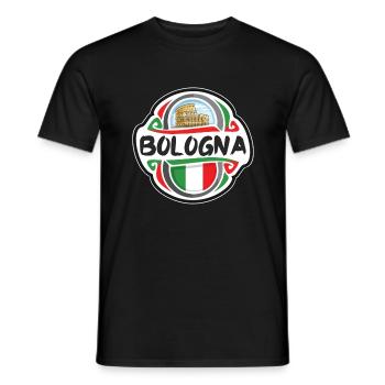 Bologna Italy Flag Badge Travel Souvenir Stamp - Men's T-Shirt - black - Front - AI Model Male 178 light (178cm)