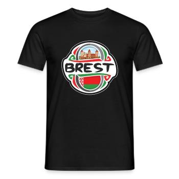 Brest Belarus Flag Badge Travel Souvenir Stamp - Men's T-Shirt - black - Front - AI Model Male 178 light (178cm)