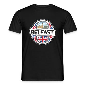 Belfast UK Vereinigtes Königreich Flagge Reise Souvenir Bad - Männer T-Shirt - Schwarz - Vorne - AI Model Male 178 light (178cm)