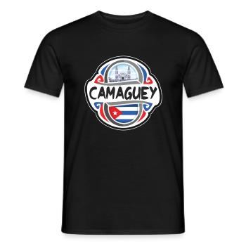 Camaguey Cuba Flag Badge Travel Souvenir Stamp - Men's T-Shirt - black - Front - AI Model Male 178 light (178cm)