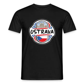 Ostrava Czechia Flag Badge Travel Souvenir Stamp - Men's T-Shirt - black - Front - AI Model Male 178 light (178cm)