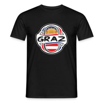 Graz Austria Flag Badge Travel Souvenir Stamp - Men's T-Shirt - black - Front - AI Model Male 178 light (178cm)