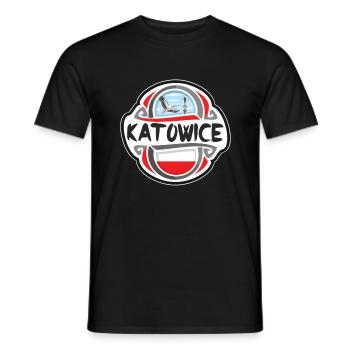 Katowice Pologne Drapeau Badge Voyage Souvenir Timbre - T-shirt homme - noir - Devant - AI Model Male 178 light (178cm)