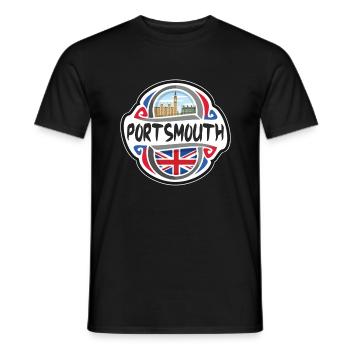 Portsmouth Royaume-Uni Drapeau du Royaume-Uni Souvenir de voyage - T-shirt homme - noir - Devant - AI Model Male 178 light (178cm)