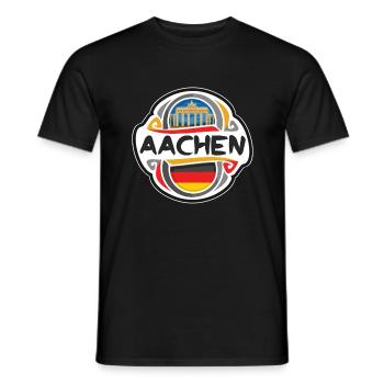 Aachen Germany Flag Badge Travel Souvenir Stamp - Men's T-Shirt - black - Front - AI Model Male 178 light (178cm)