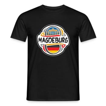 Magdeburg Deutschland Flaggenabzeichen Reise Souvenir Briefmarke - Männer T-Shirt - Schwarz - Vorne - AI Model Male 178 light (178cm)