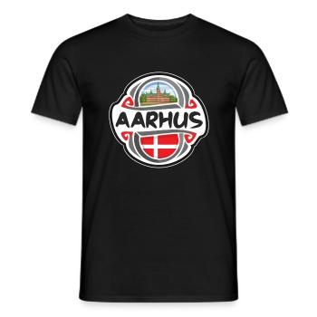 Aarhus Denmark Flag Badge Travel Souvenir Stamp - Men's T-Shirt - black - Front - AI Model Male 178 light (178cm)