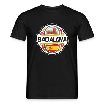 Badalona Spain Flag Badge Travel Souvenir Stamp - Men's T-Shirt - black - Front - AI Model Male 178 light (178cm)