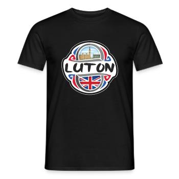 Luton UK United Kingdom Flag Travel Souvenir Badge - Men's T-Shirt - black - Front - AI Model Male 178 light (178cm)
