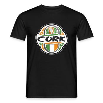 Cork Ireland Flag Badge Travel Souvenir Stamp - Men's T-Shirt - black - Front - AI Model Male 178 light (178cm)