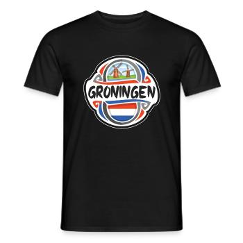 Groningen Netherlands Flag Travel Souvenir Badge S - Men's T-Shirt - black - Front - AI Model Male 178 light (178cm)