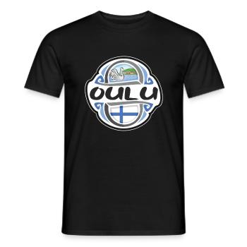 Oulu Finland Flag Badge Travel Souvenir Stamp - Men's T-Shirt - black - Front - AI Model Male 178 light (178cm)