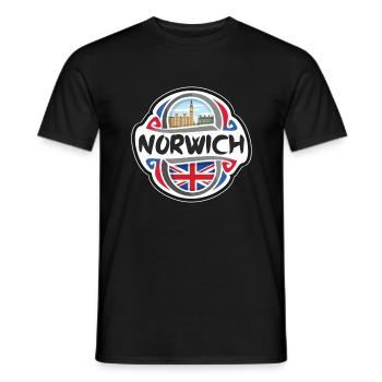 Norwich UK United Kingdom Flag Travel Souvenir Bad - Men's T-Shirt - black - Front - AI Model Male 178 light (178cm)