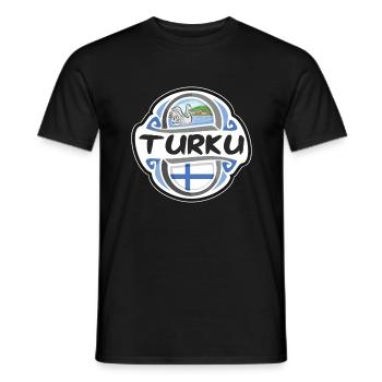 Turku Finnland Flagge Abzeichen Reise Souvenir Stempel - Männer T-Shirt - Schwarz - Vorne - AI Model Male 178 light (178cm)
