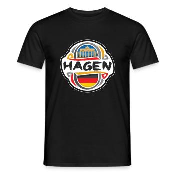 Hagen Deutschland Flaggenabzeichen Reise Souvenir Briefmarke - Männer T-Shirt - Schwarz - Vorne - AI Model Male 178 light (178cm)