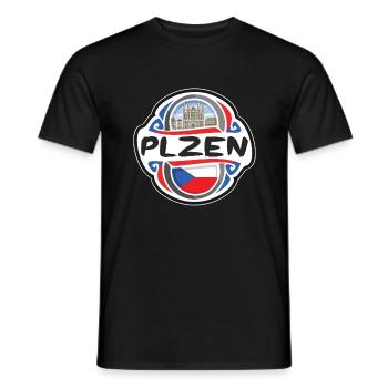 Plzen Tschechien Flagge Abzeichen Reise Souvenir Briefmarke - Männer T-Shirt - Schwarz - Vorne - AI Model Male 178 light (178cm)