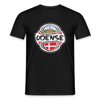 Odense Denmark Flag Badge Travel Souvenir Stamp - Men's T-Shirt - black - Front - AI Model Male 178 light (178cm)
