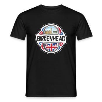 Birkenhead UK United Kingdom Flag Travel Souvenir - Men's T-Shirt - black - Front - AI Model Male 178 light (178cm)