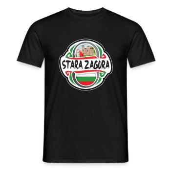 Stara Zagora Bulgaria Flag Travel Souvenir Badge S - Men's T-Shirt - black - Front - AI Model Male 178 light (178cm)