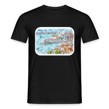 Venice Italy Watercolor Sketch Illustration - Men's T-Shirt - black - Front - AI Model Male 178 light (178cm)