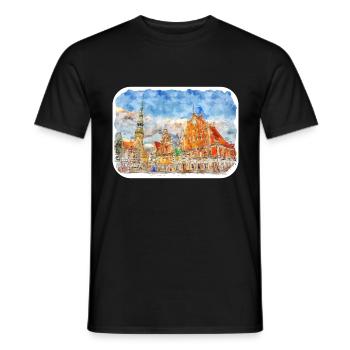 Lettland Landmark Aquarell Skizze Farbe Zeichnung - Männer T-Shirt - Schwarz - Vorne - AI Model Male 178 light (178cm)