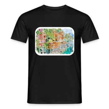 Italie Croquis à l’aquarelle Illustration dessinée à la main - T-shirt homme - noir - Devant - AI Model Male 178 light (178cm)