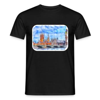 Angleterre Royaume-Uni Croquis à l’aquarelle Peinture dessinée à la main - T-shirt homme - noir - Devant - AI Model Male 178 light (178cm)