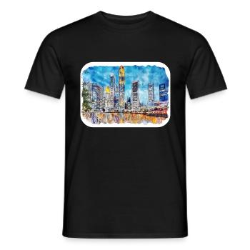 Singapour Croquis à l’aquarelle Peinture dessinée à la main - T-shirt homme - noir - Devant - AI Model Male 178 light (178cm)