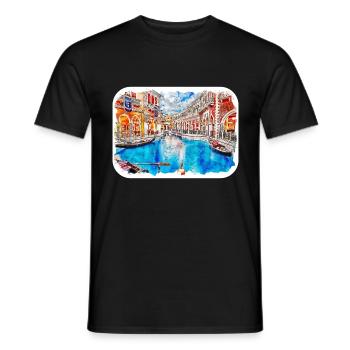 Venedig Italien Aquarellskizze Gezeichnete Illustration - Männer T-Shirt - Schwarz - Vorne - AI Model Male 178 light (178cm)