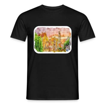 Bruges Belgium Watercolor Sketch Drawn Illustratio - Men's T-Shirt - black - Front - AI Model Male 178 light (178cm)