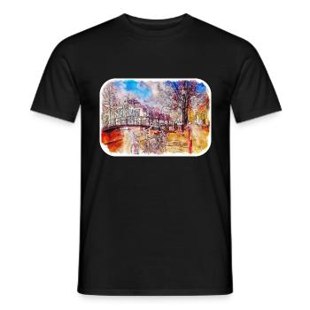 Amsterdam Netherlands Watercolor Sketch Drawing - Men's T-Shirt - black - Front - AI Model Male 178 light (178cm)